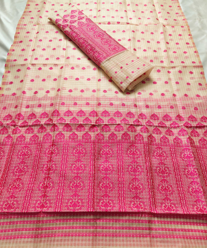 Weaving Dhaga Work Gadi Diya Checks Mekhela Sador