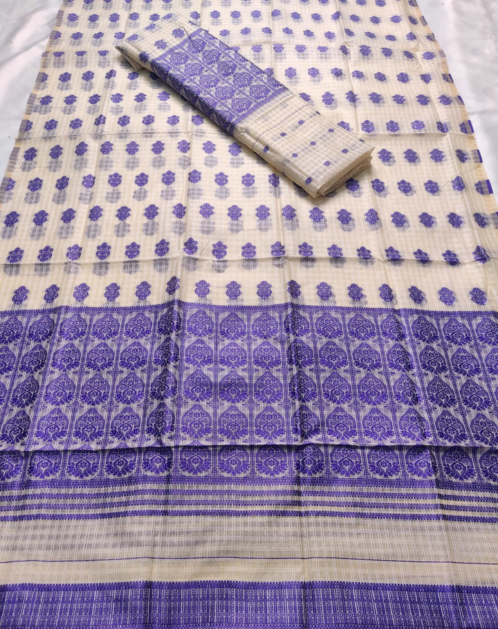 Weaving Dhaga Work Gadi Diya Checks Mekhela Sador