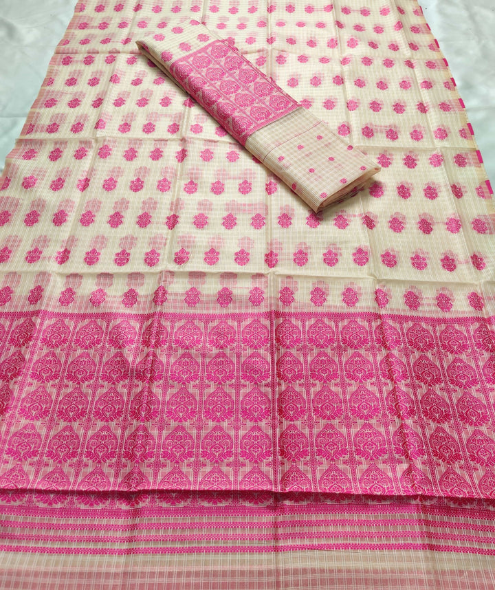 Weaving Dhaga Work Gadi Diya Checks Mekhela Sador