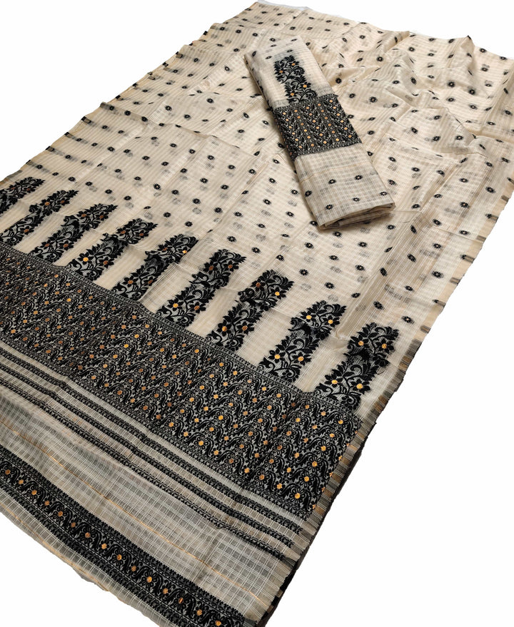 Weaving Dhaga Work Gadi Diya Checks Mekhela Sador