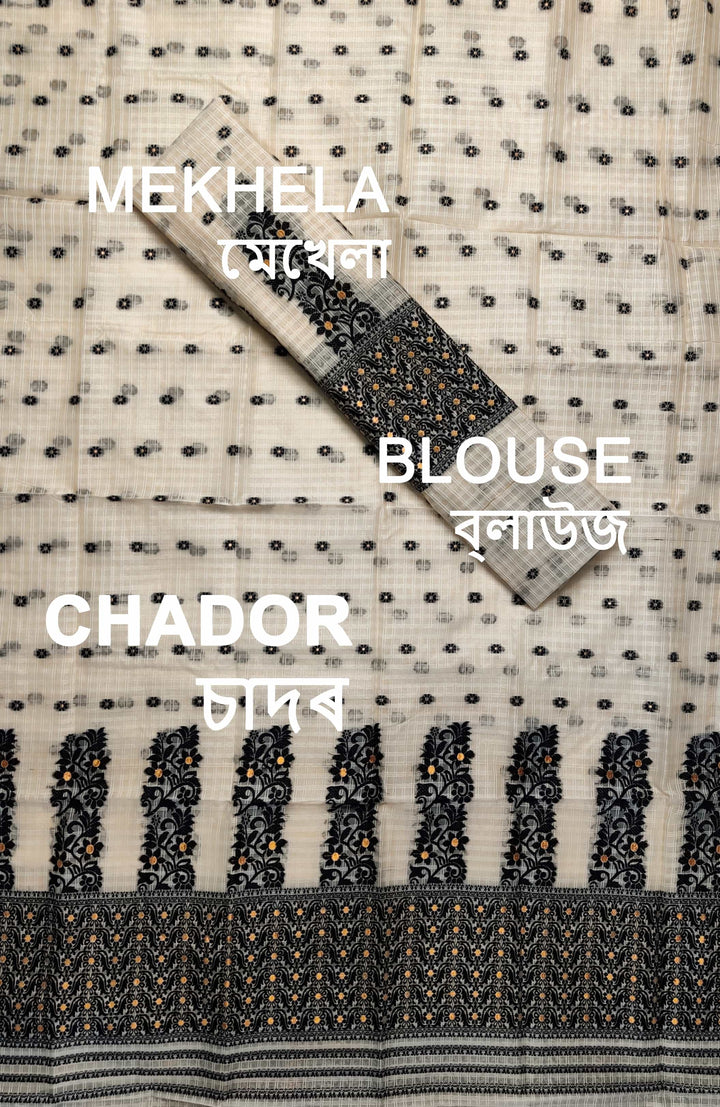 Weaving Dhaga Work Gadi Diya Checks Mekhela Sador