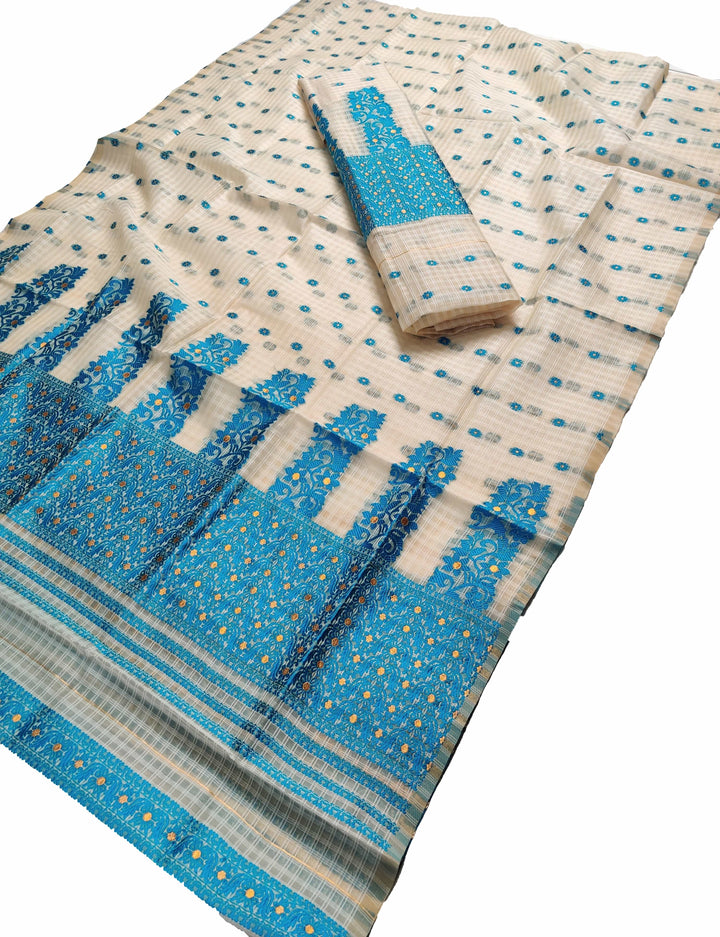 Weaving Dhaga Work Gadi Diya Checks Mekhela Sador