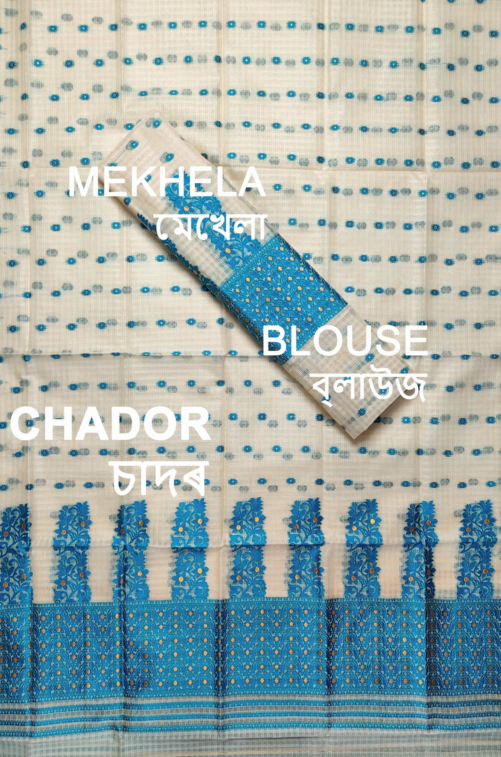 Weaving Dhaga Work Gadi Diya Checks Mekhela Sador