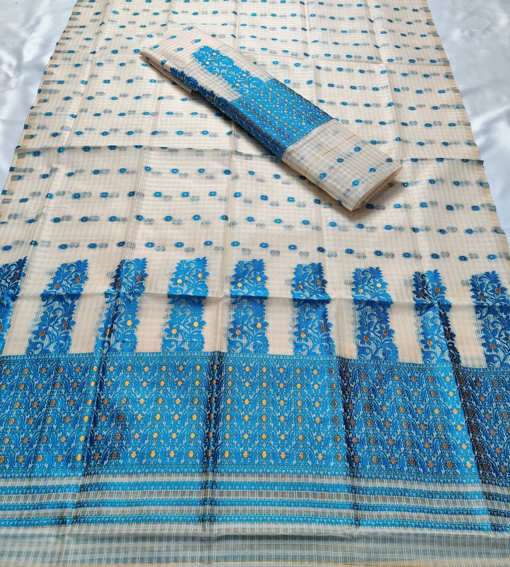 Weaving Dhaga Work Gadi Diya Checks Mekhela Sador