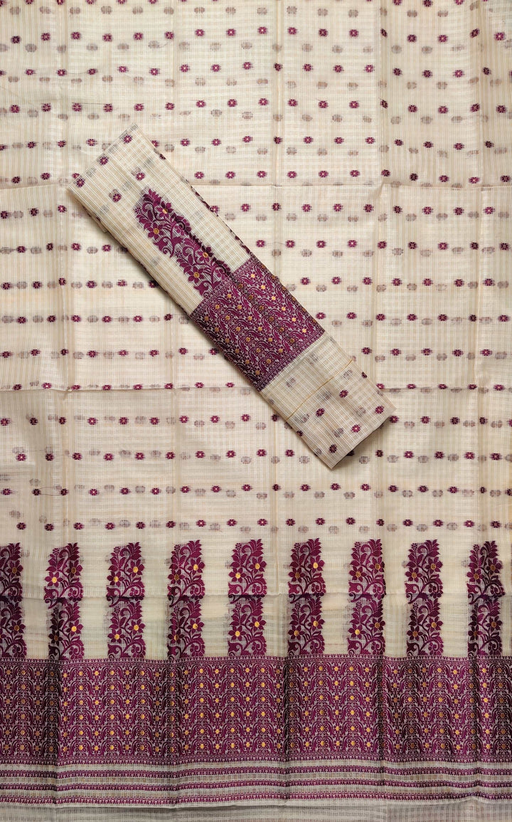 Weaving Dhaga Work Gadi Diya Checks Mekhela Sador