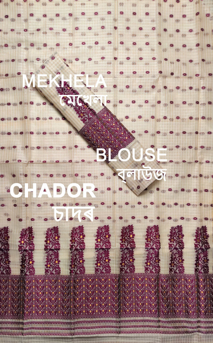 Weaving Dhaga Work Gadi Diya Checks Mekhela Sador