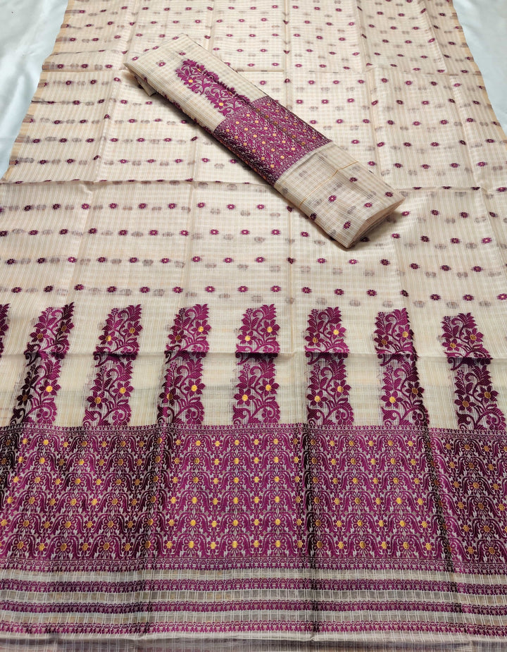 Weaving Dhaga Work Gadi Diya Checks Mekhela Sador
