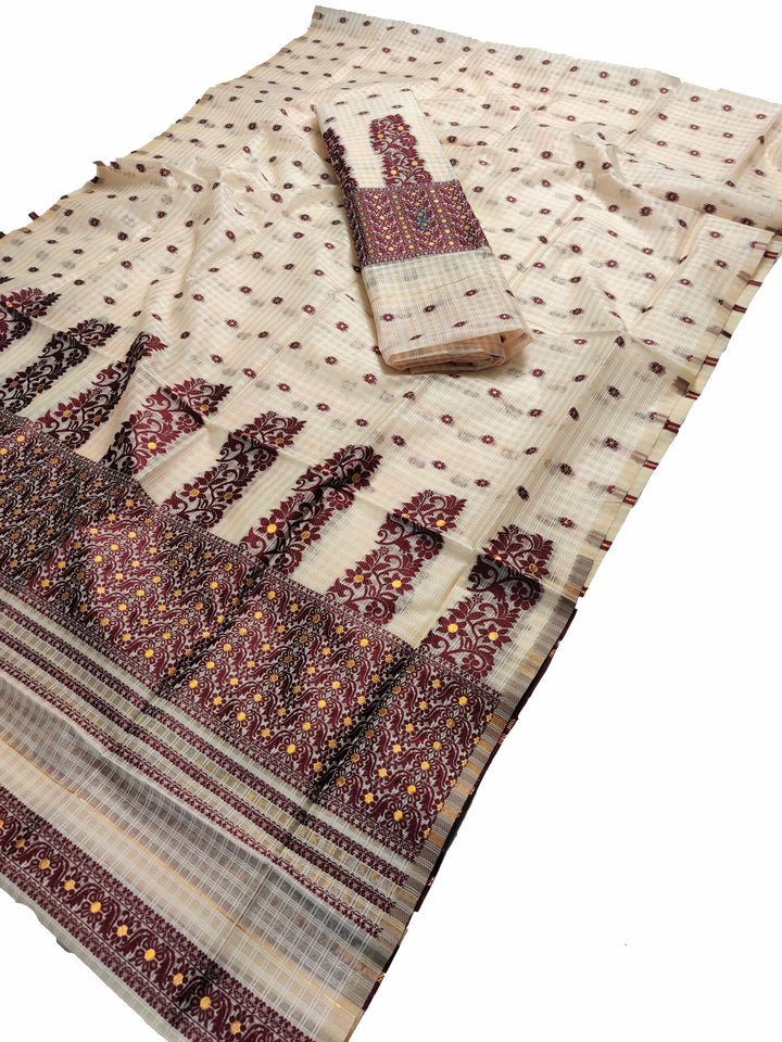 Weaving Dhaga Work Gadi Diya Checks Mekhela Sador