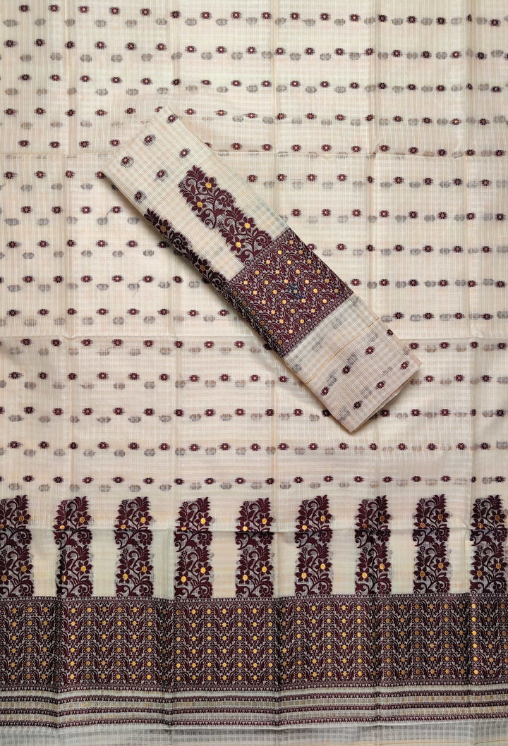 Weaving Dhaga Work Gadi Diya Checks Mekhela Sador