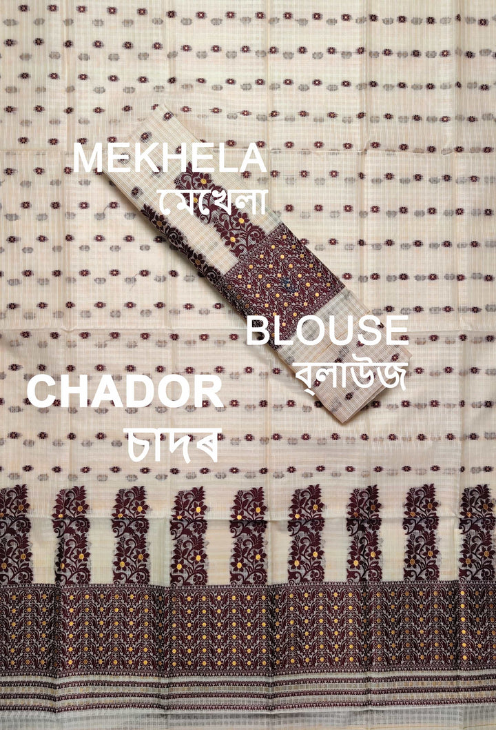 Weaving Dhaga Work Gadi Diya Checks Mekhela Sador