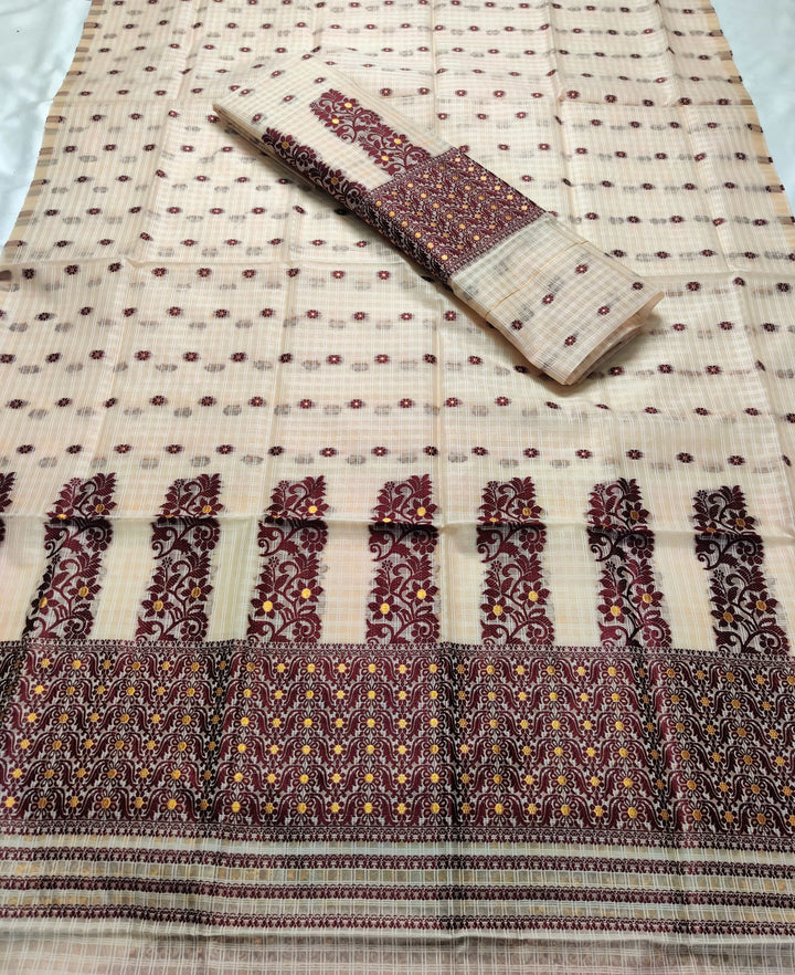 Weaving Dhaga Work Gadi Diya Checks Mekhela Sador