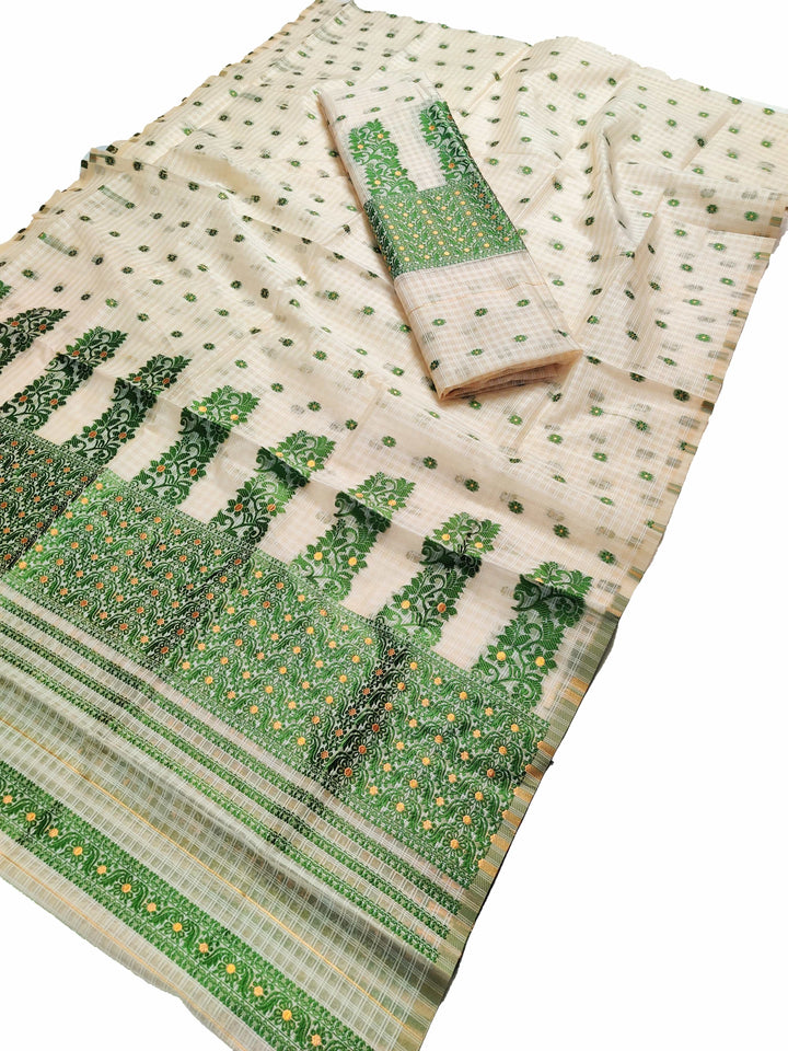 Weaving Dhaga Work Gadi Diya Checks Mekhela Sador