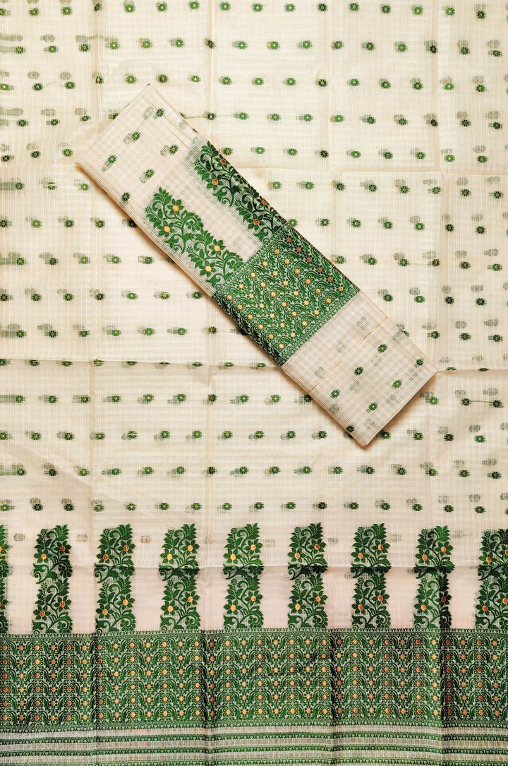 Weaving Dhaga Work Gadi Diya Checks Mekhela Sador