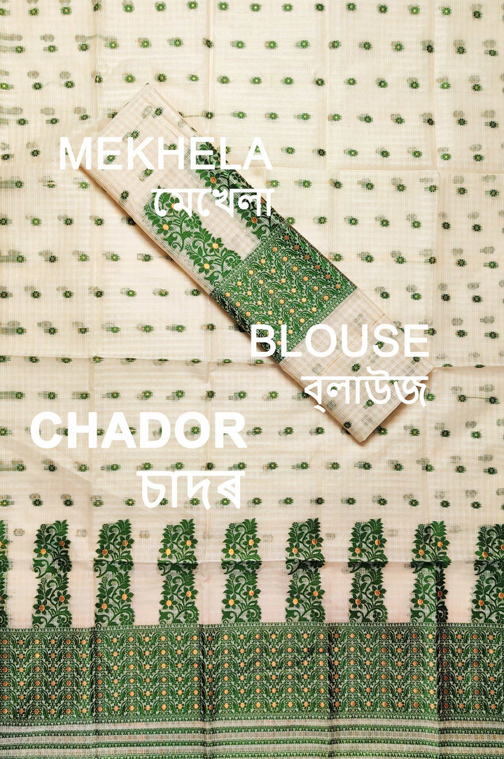 Weaving Dhaga Work Gadi Diya Checks Mekhela Sador
