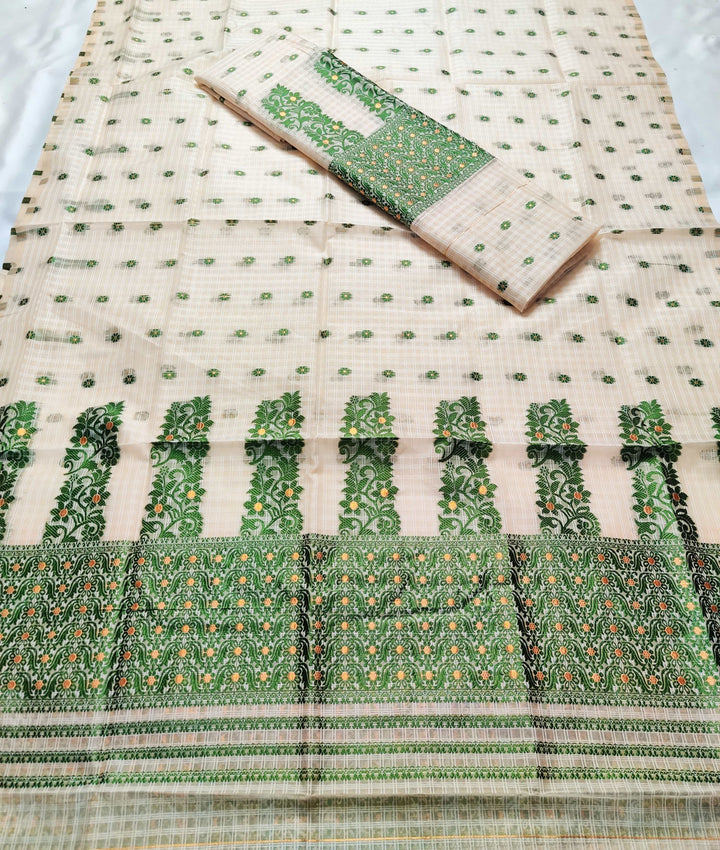 Weaving Dhaga Work Gadi Diya Checks Mekhela Sador