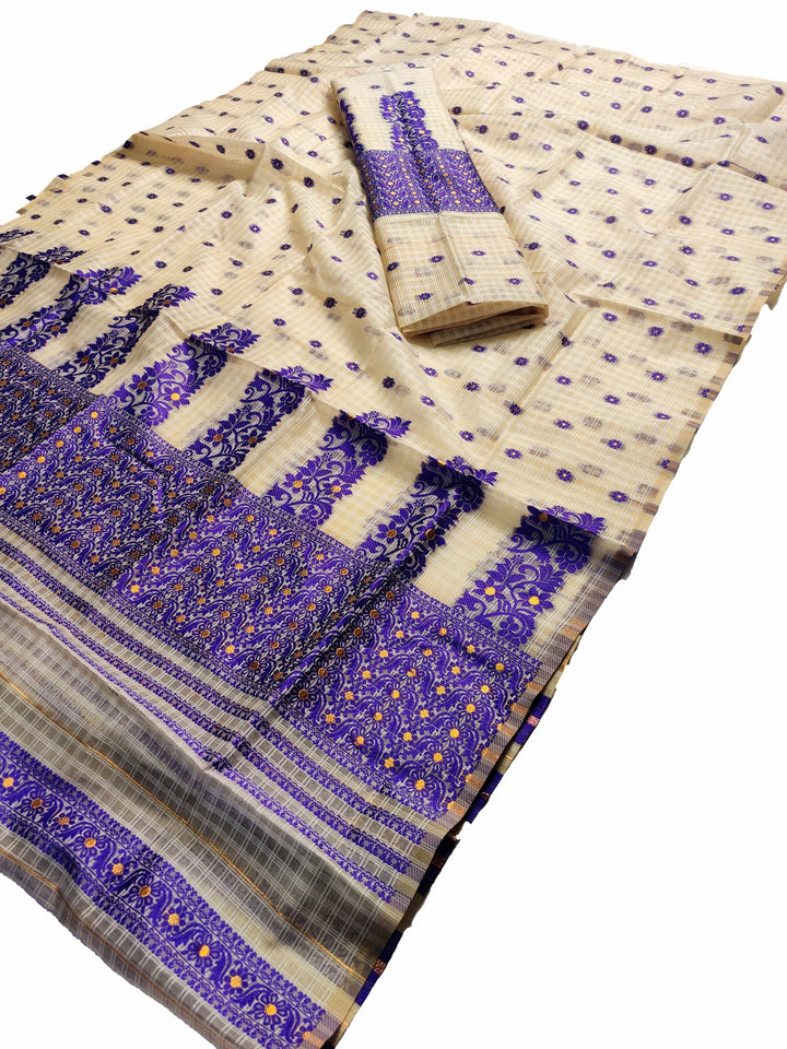 Weaving Dhaga Work Gadi Diya Checks Mekhela Sador