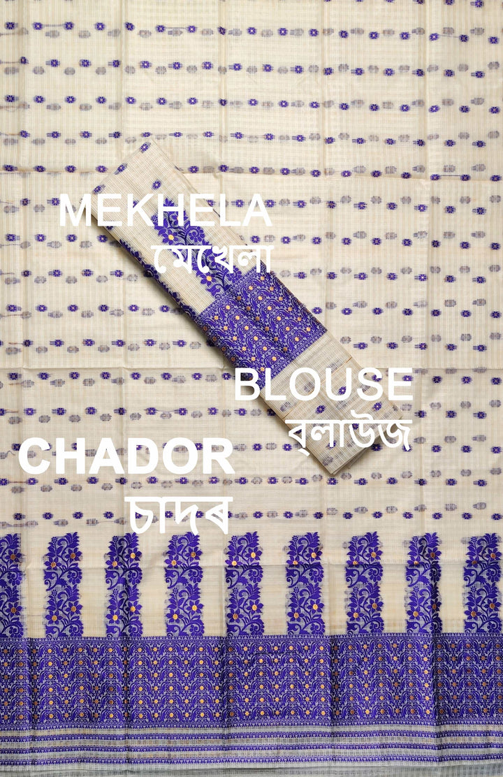 Weaving Dhaga Work Gadi Diya Checks Mekhela Sador