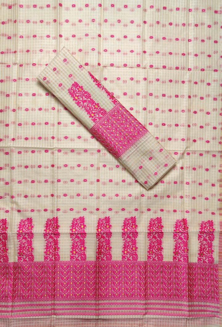 Weaving Dhaga Work Gadi Diya Checks Mekhela Sador