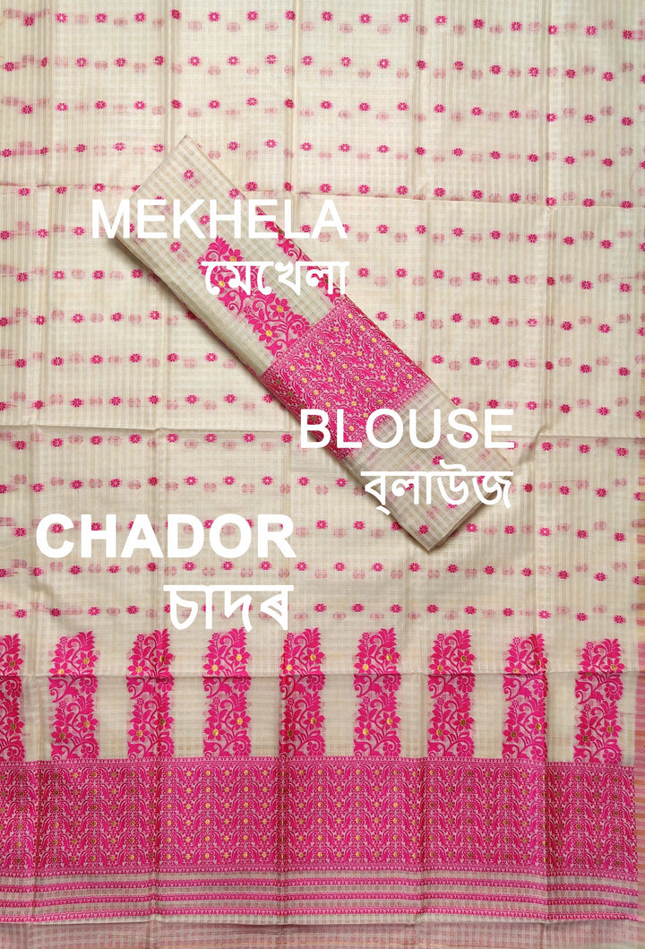 Weaving Dhaga Work Gadi Diya Checks Mekhela Sador