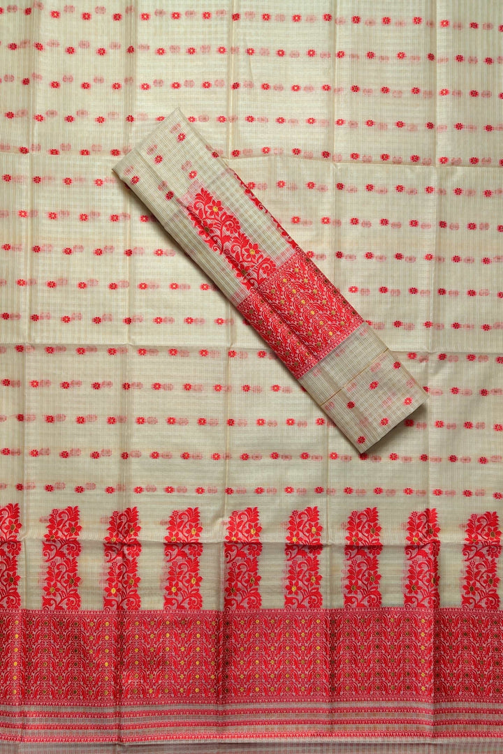 Weaving Dhaga Work Gadi Diya Checks Mekhela Sador