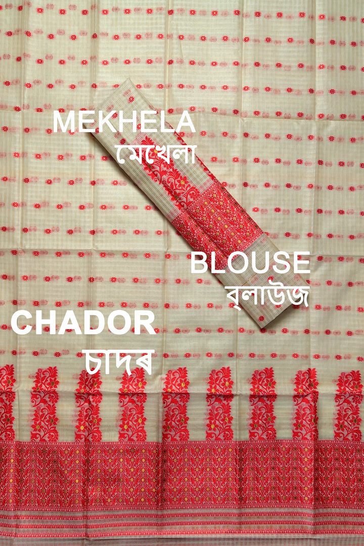 Weaving Dhaga Work Gadi Diya Checks Mekhela Sador