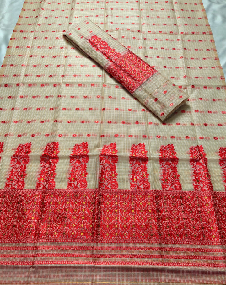 Weaving Dhaga Work Gadi Diya Checks Mekhela Sador