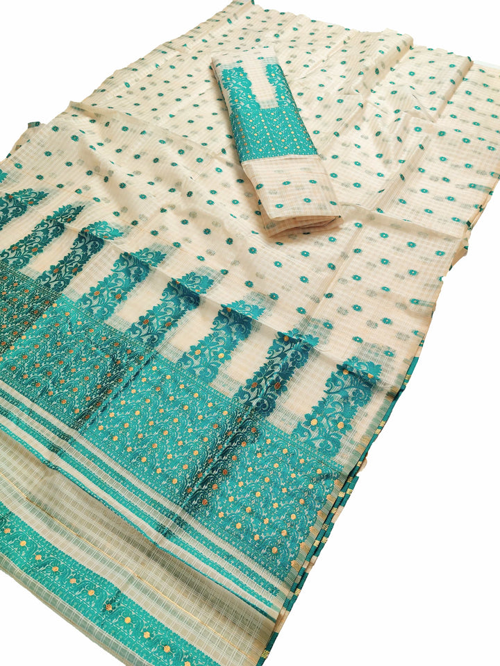 Weaving Dhaga Work Gadi Diya Checks Mekhela Sador
