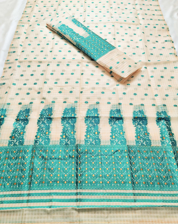 Weaving Dhaga Work Gadi Diya Checks Mekhela Sador