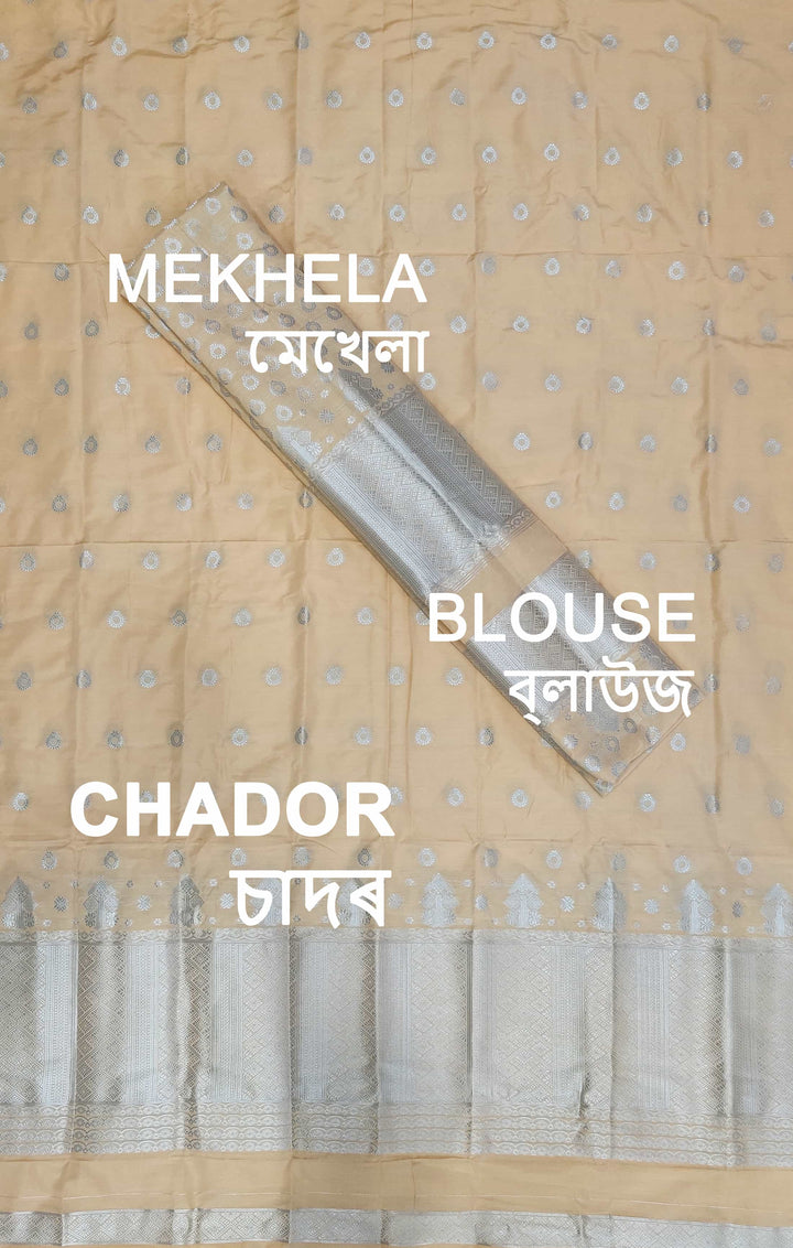 Silver Jari Super Cotton* Mekhela Sador