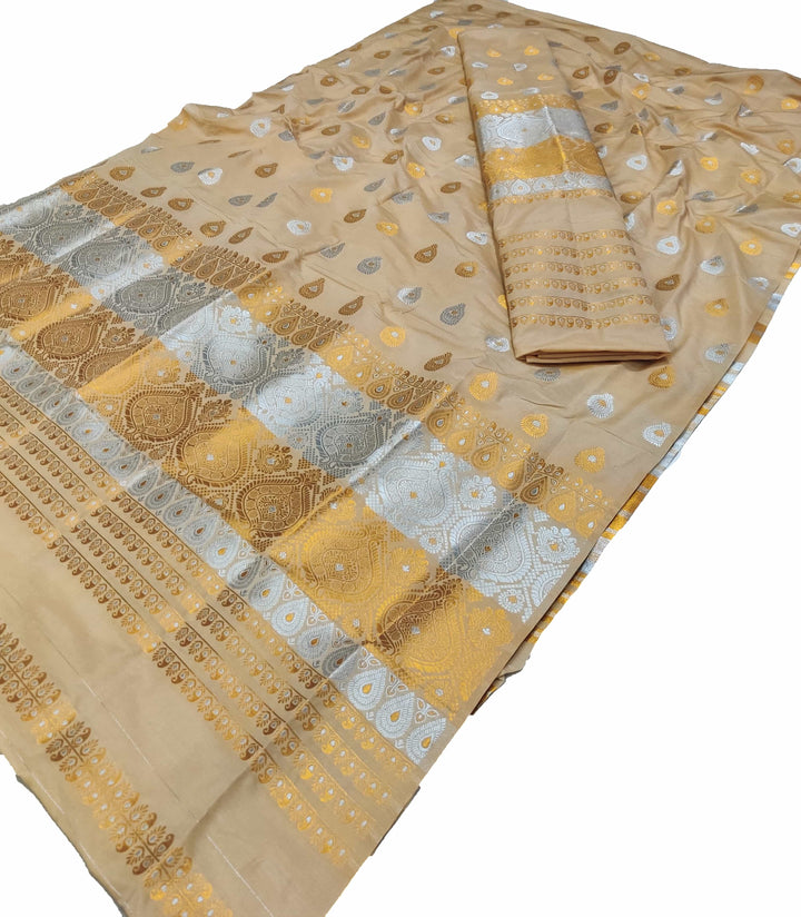 Gold-Silver Jari Super Cotton* Mekhela Sador