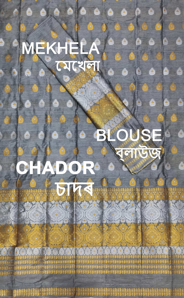 Gold-Silver Jari Super Cotton* Mekhela Sador