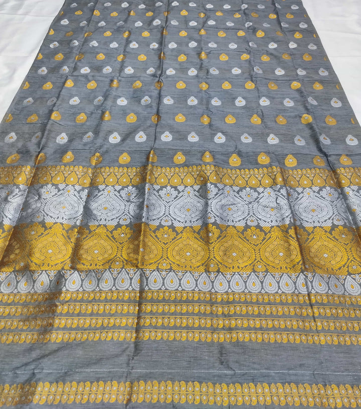 Gold-Silver Jari Super Cotton* Mekhela Sador