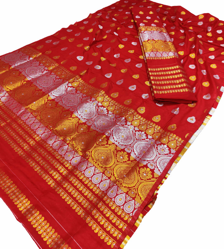 Gold-Silver Jari Super Cotton* Mekhela Sador