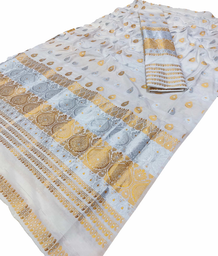 Gold-Silver Jari Super Cotton* Mekhela Sador