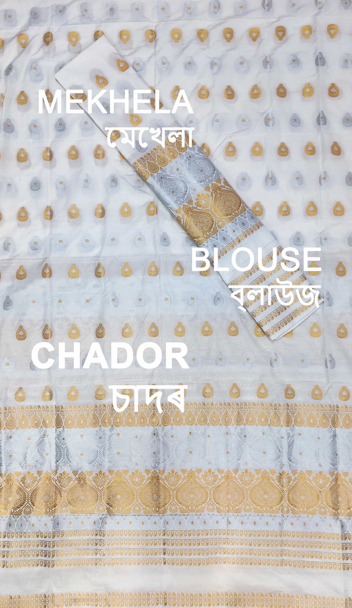 Gold-Silver Jari Super Cotton* Mekhela Sador