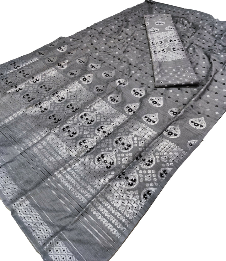 Silver Jari Super Cotton* Mekhela Sador