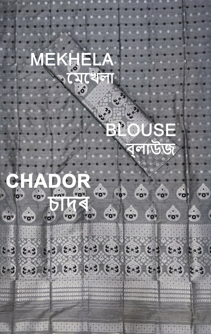 Silver Jari Super Cotton* Mekhela Sador