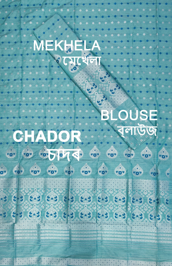 Silver Jari Super Cotton* Mekhela Sador