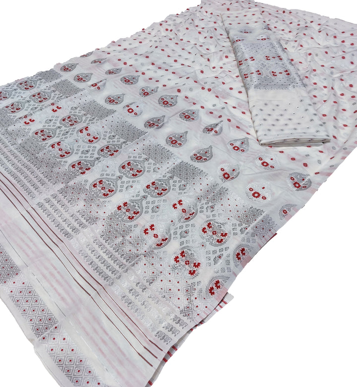 Silver Jari Super Cotton* Mekhela Sador