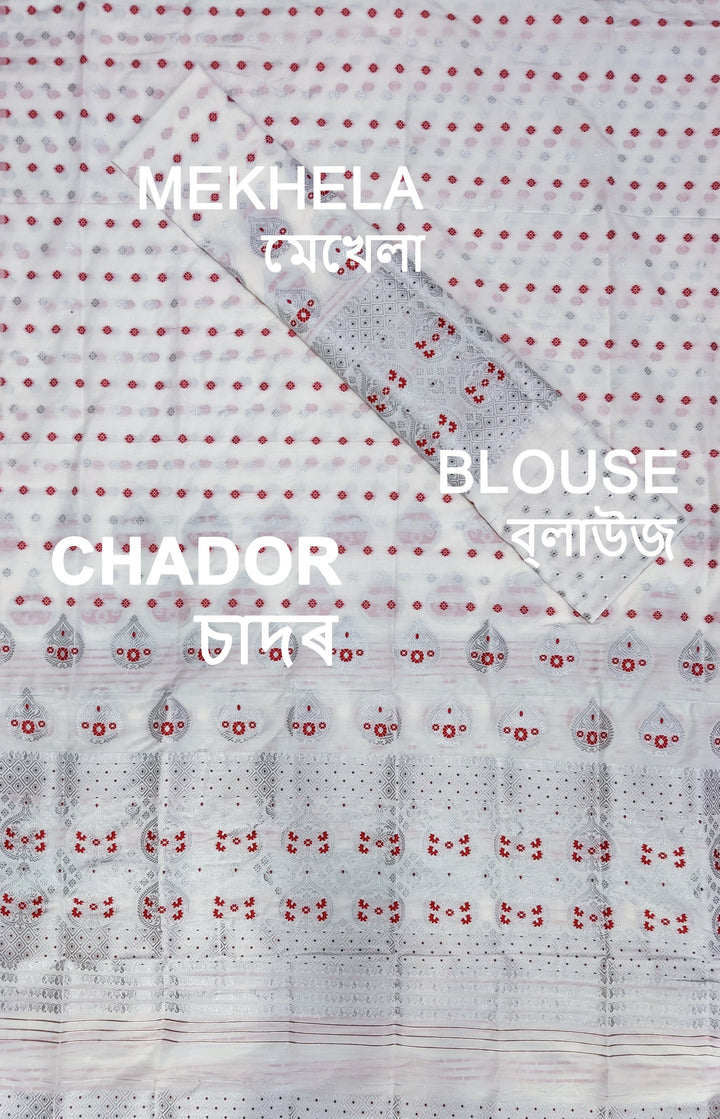 Silver Jari Super Cotton* Mekhela Sador