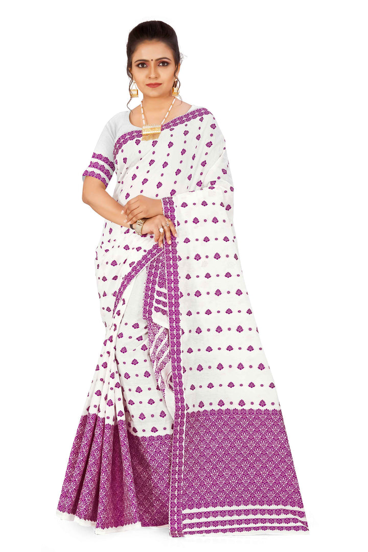 Weaving Dhaga Work AC Cotton* Mekhela Sador - Flower Buti