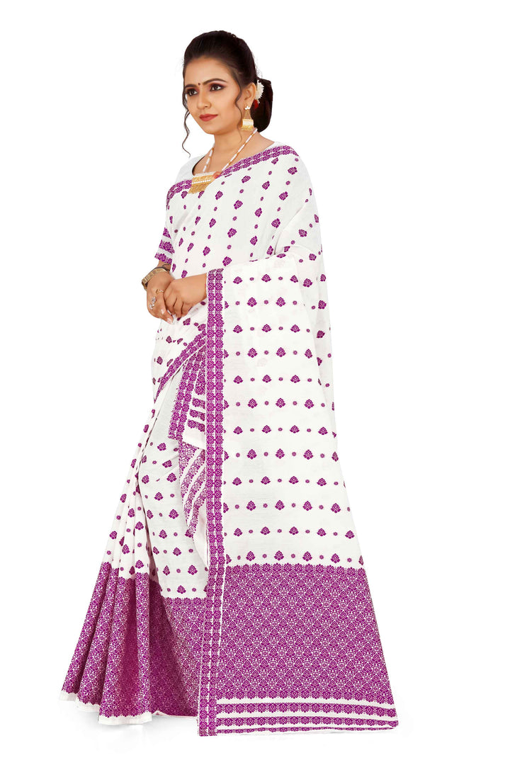 Weaving Dhaga Work AC Cotton* Mekhela Sador - Flower Buti