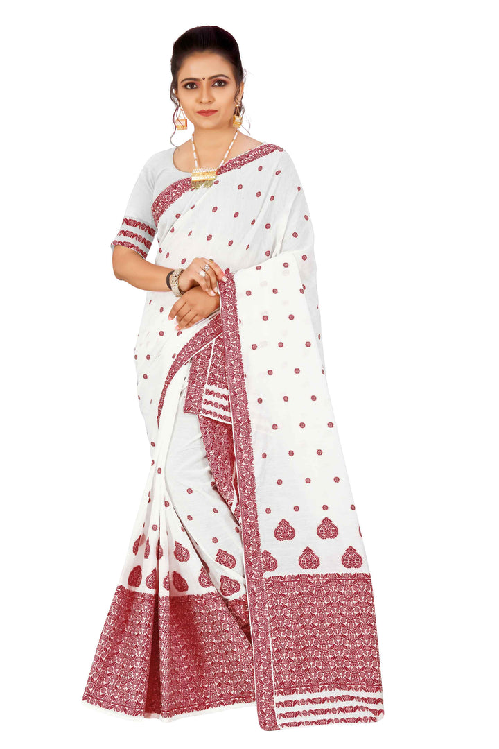 Weaving Dhaga Work AC Cotton* Mekhela Sador - King Khap & Small Buti