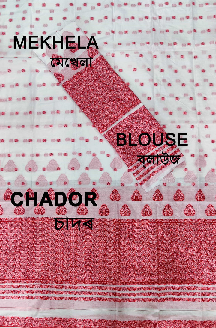 Weaving Dhaga Work AC Cotton* Mekhela Sador - King Khap & Small Buti