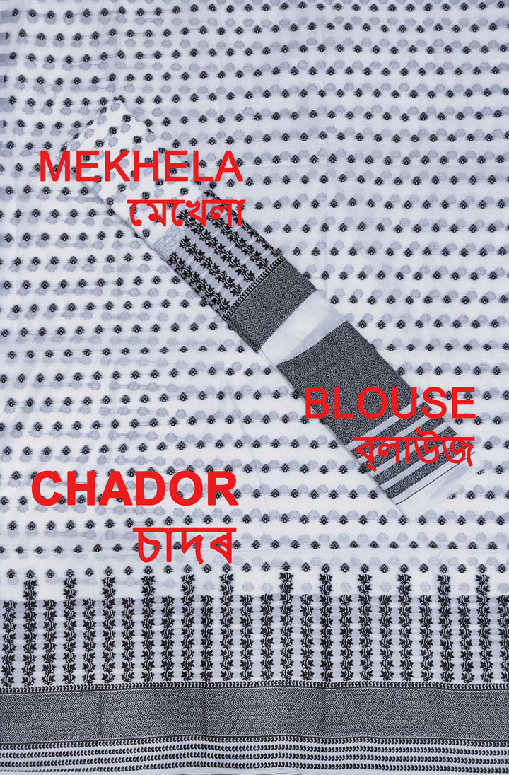 সূতাৰ- কাম (Dhaga-Work) এ চি কটন মেখলা চাদৰ 
