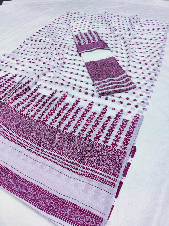 সূতাৰ- কাম (Dhaga-Work) এ চি কটন মেখলা চাদৰ 