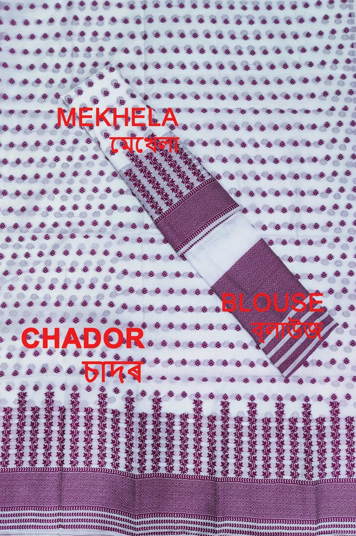 সূতাৰ- কাম (Dhaga-Work) এ চি কটন মেখলা চাদৰ 