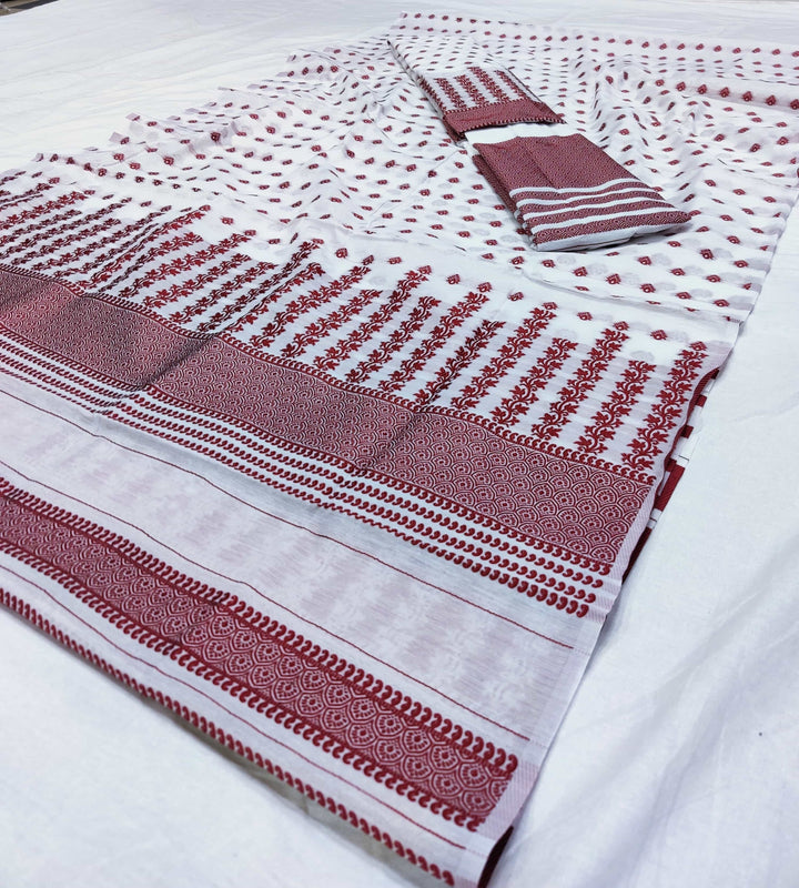 সূতাৰ- কাম (Dhaga-Work) এ চি কটন মেখলা চাদৰ 