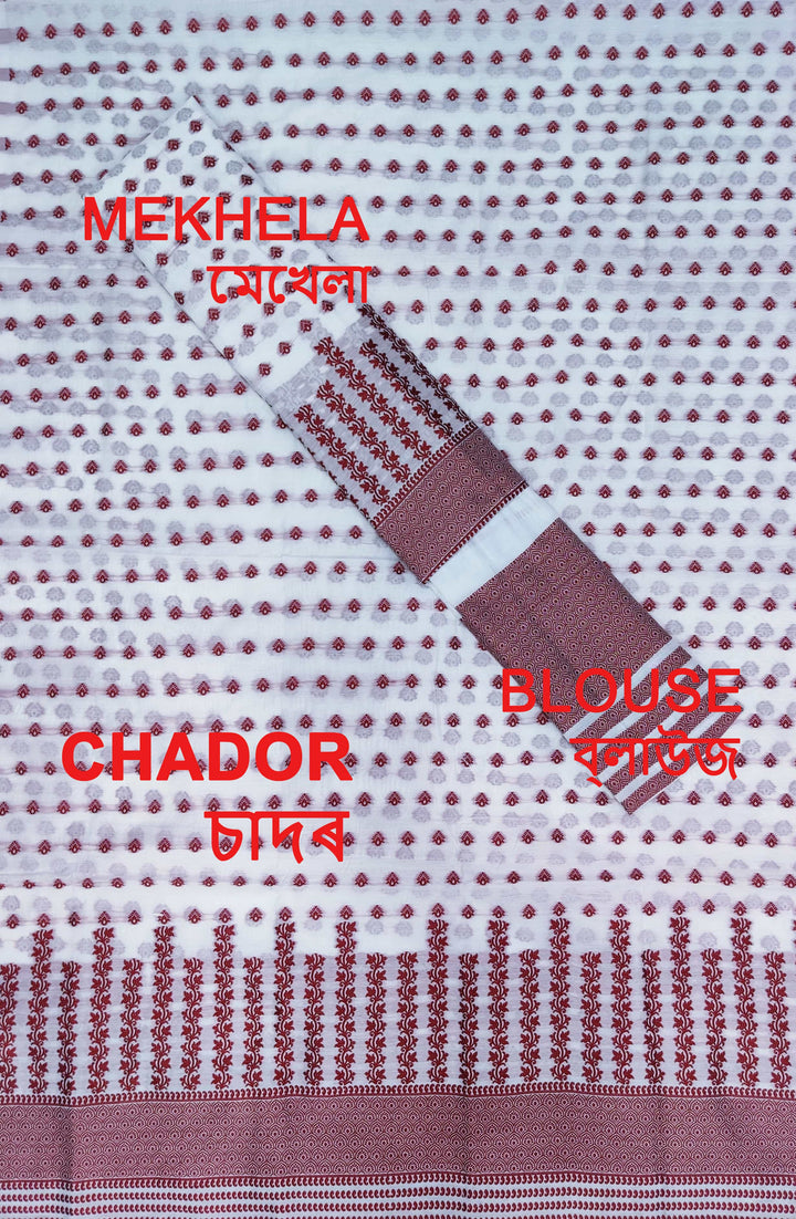 সূতাৰ- কাম (Dhaga-Work) এ চি কটন মেখলা চাদৰ 