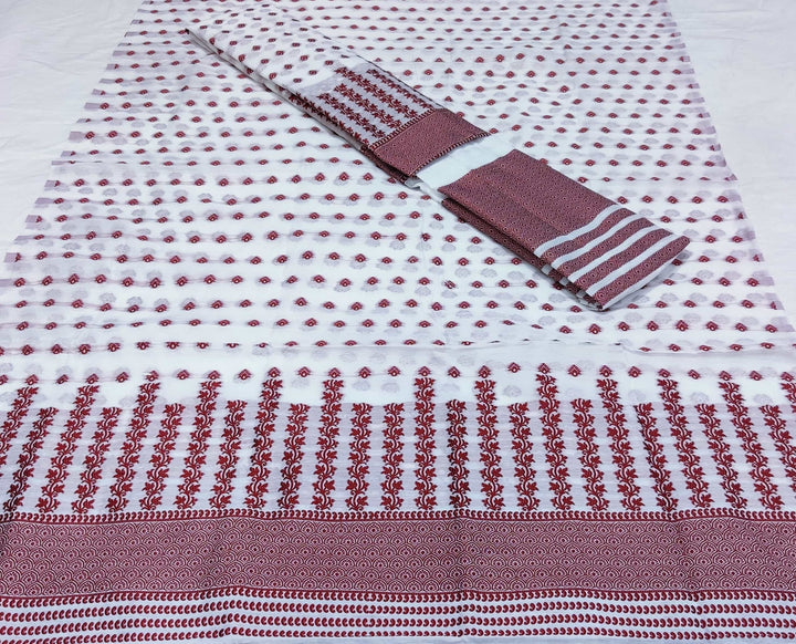সূতাৰ- কাম (Dhaga-Work) এ চি কটন মেখলা চাদৰ 